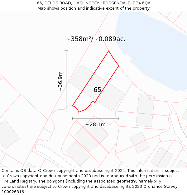65, FIELDS ROAD, HASLINGDEN, ROSSENDALE, BB4 6QA: Plot and title map
