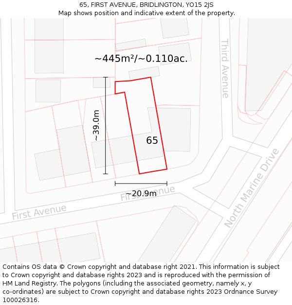 65, FIRST AVENUE, BRIDLINGTON, YO15 2JS: Plot and title map