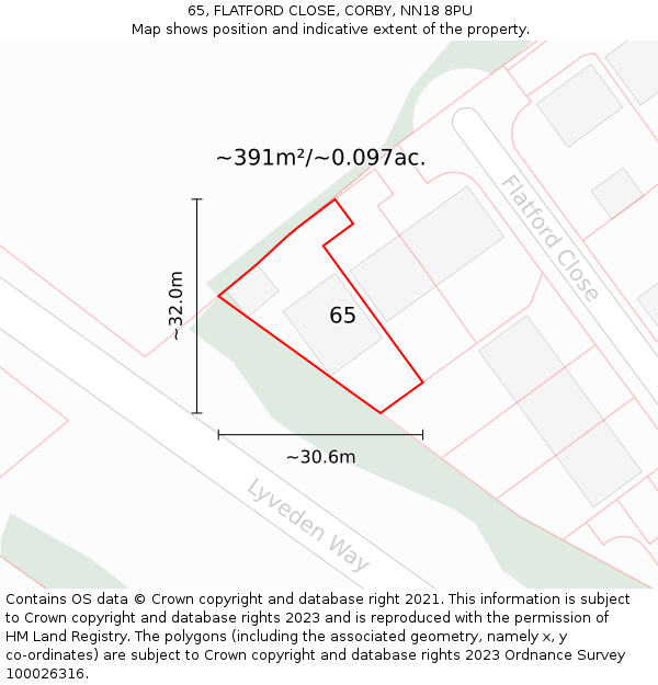 65, FLATFORD CLOSE, CORBY, NN18 8PU: Plot and title map