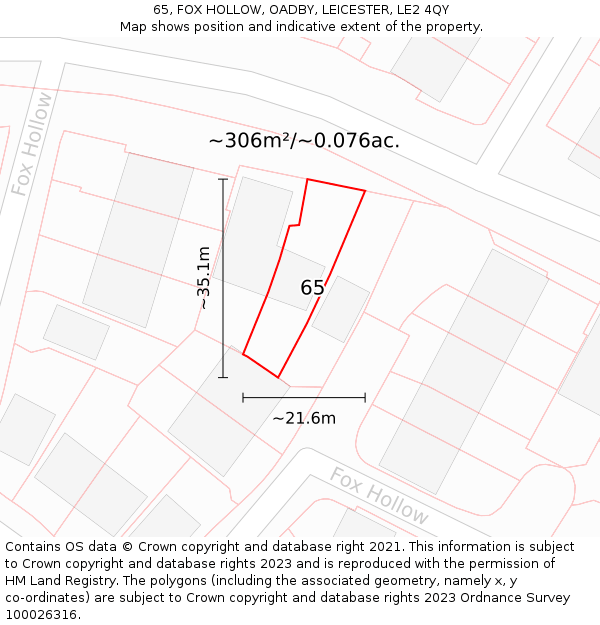 65, FOX HOLLOW, OADBY, LEICESTER, LE2 4QY: Plot and title map