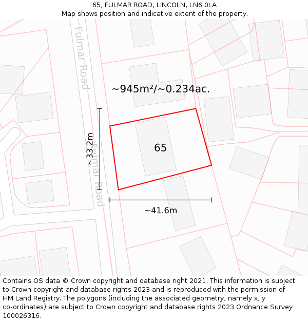 65, FULMAR ROAD, LINCOLN, LN6 0LA: Plot and title map