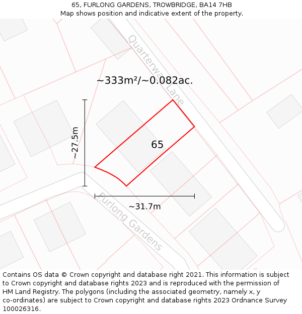 65, FURLONG GARDENS, TROWBRIDGE, BA14 7HB: Plot and title map