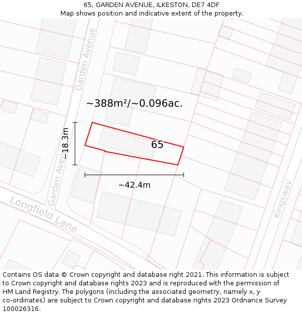 65, GARDEN AVENUE, ILKESTON, DE7 4DF: Plot and title map