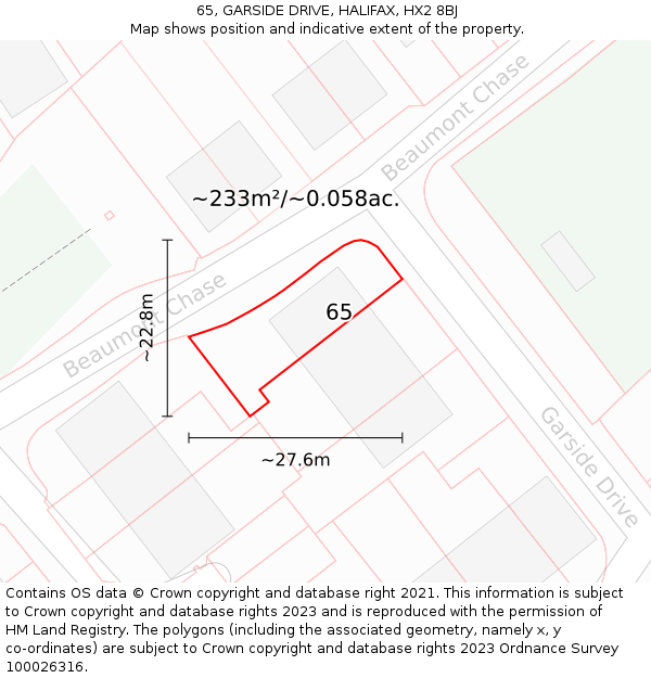 65, GARSIDE DRIVE, HALIFAX, HX2 8BJ: Plot and title map
