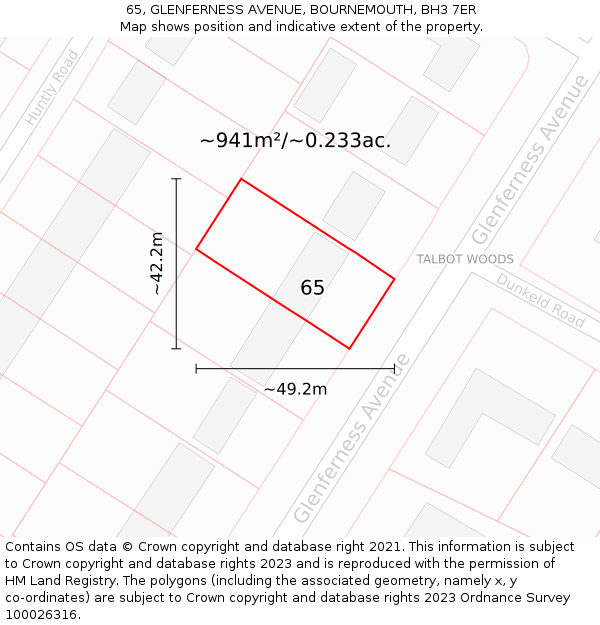 65, GLENFERNESS AVENUE, BOURNEMOUTH, BH3 7ER: Plot and title map