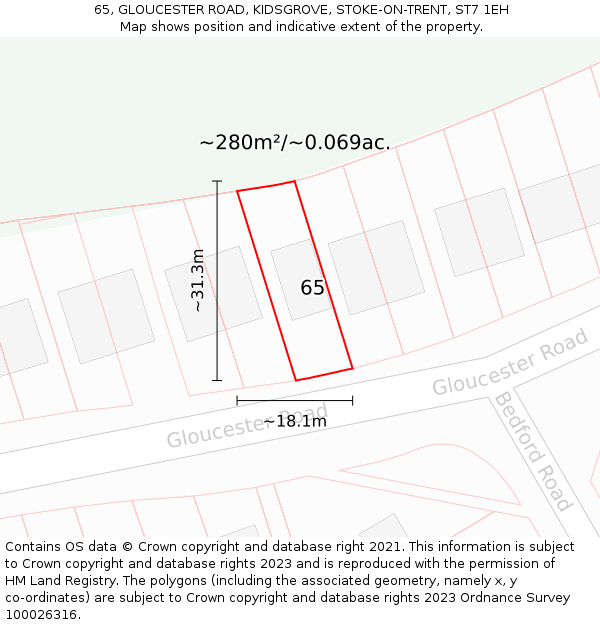 65, GLOUCESTER ROAD, KIDSGROVE, STOKE-ON-TRENT, ST7 1EH: Plot and title map