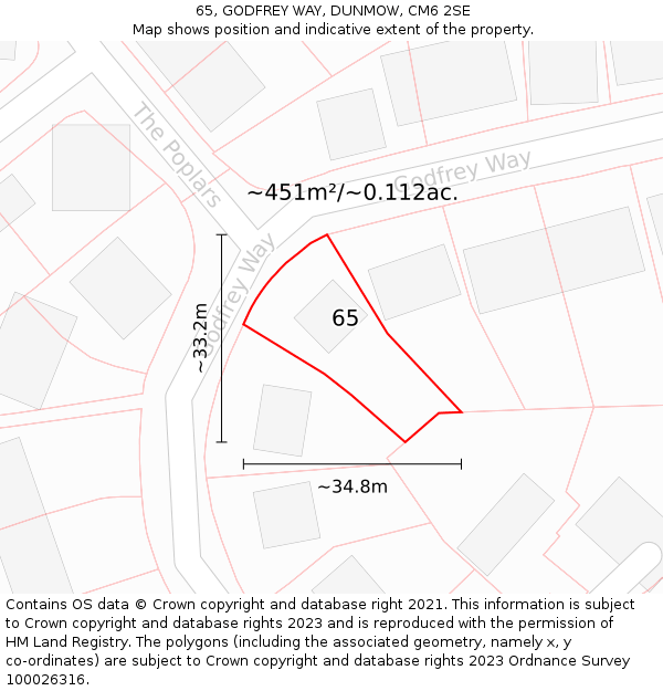 65, GODFREY WAY, DUNMOW, CM6 2SE: Plot and title map