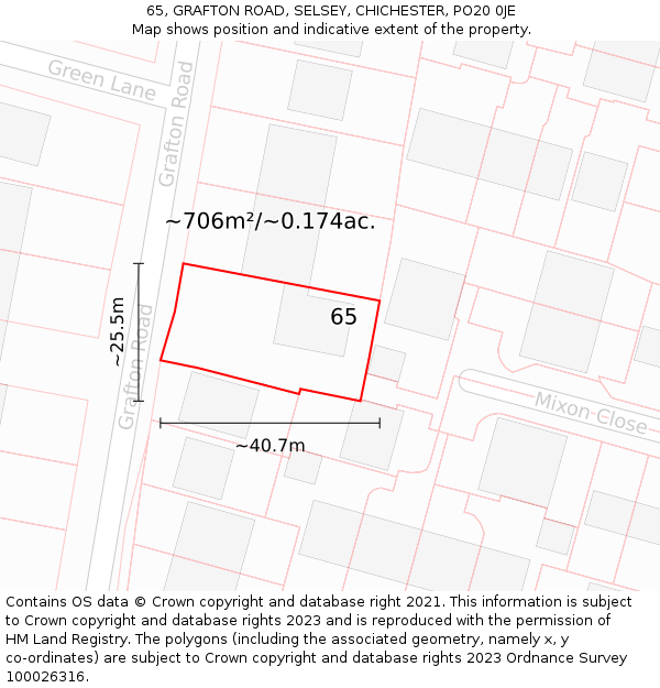 65, GRAFTON ROAD, SELSEY, CHICHESTER, PO20 0JE: Plot and title map
