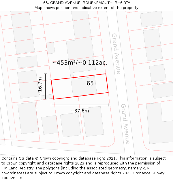 65, GRAND AVENUE, BOURNEMOUTH, BH6 3TA: Plot and title map