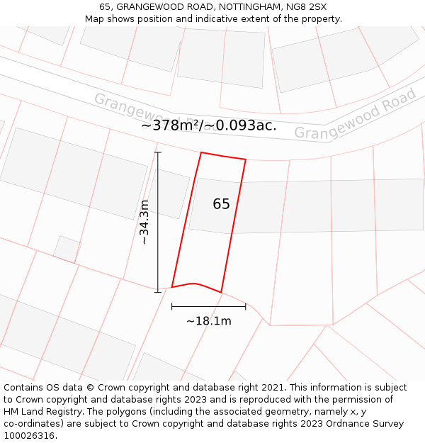 65, GRANGEWOOD ROAD, NOTTINGHAM, NG8 2SX: Plot and title map