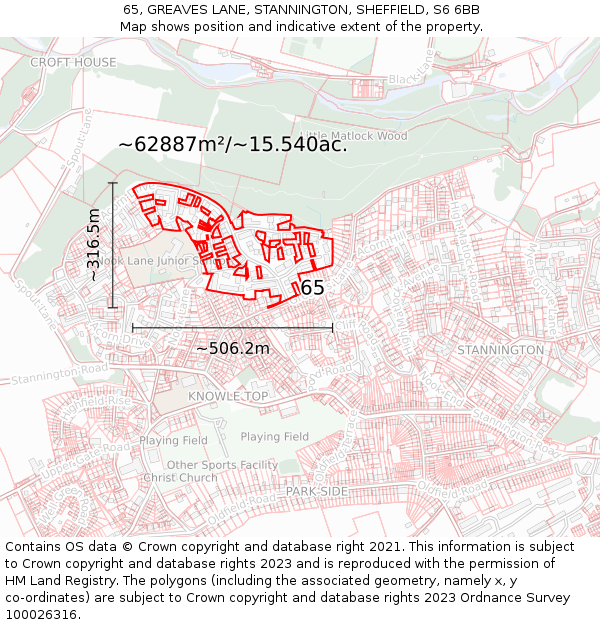 65, GREAVES LANE, STANNINGTON, SHEFFIELD, S6 6BB: Plot and title map
