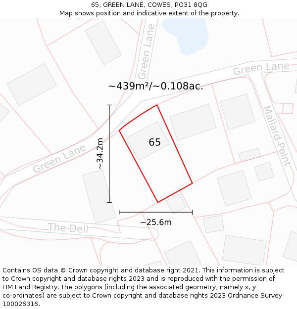 65, GREEN LANE, COWES, PO31 8QG: Plot and title map