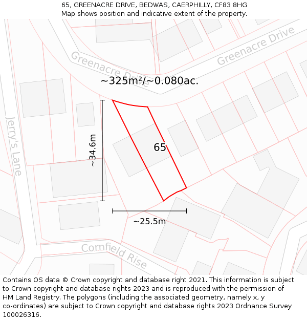 65, GREENACRE DRIVE, BEDWAS, CAERPHILLY, CF83 8HG: Plot and title map