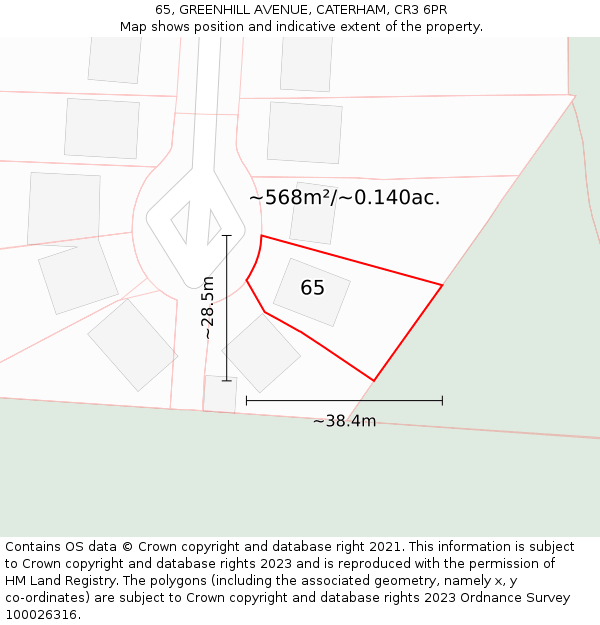 65, GREENHILL AVENUE, CATERHAM, CR3 6PR: Plot and title map