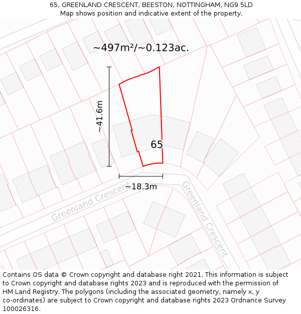 65, GREENLAND CRESCENT, BEESTON, NOTTINGHAM, NG9 5LD: Plot and title map