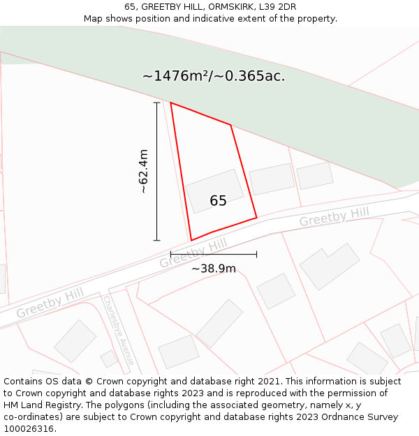 65, GREETBY HILL, ORMSKIRK, L39 2DR: Plot and title map