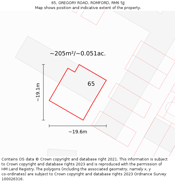 65, GREGORY ROAD, ROMFORD, RM6 5JJ: Plot and title map