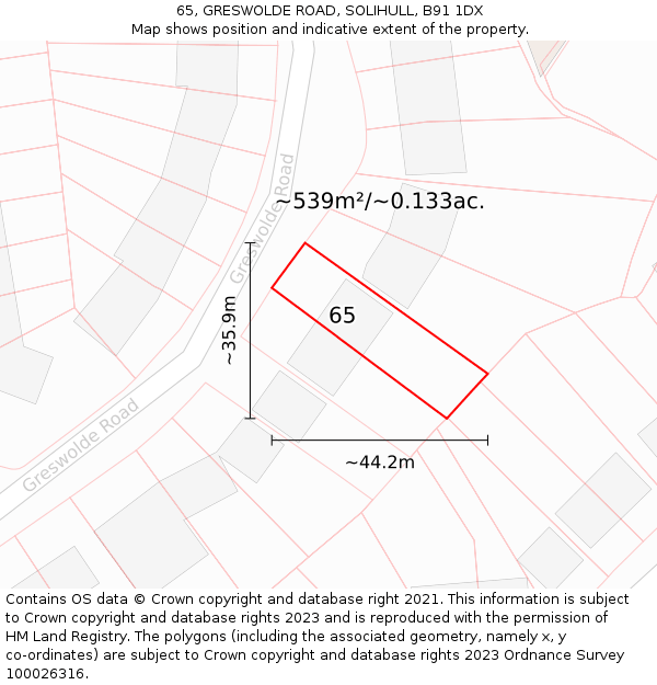 65, GRESWOLDE ROAD, SOLIHULL, B91 1DX: Plot and title map