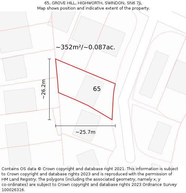 65, GROVE HILL, HIGHWORTH, SWINDON, SN6 7JL: Plot and title map