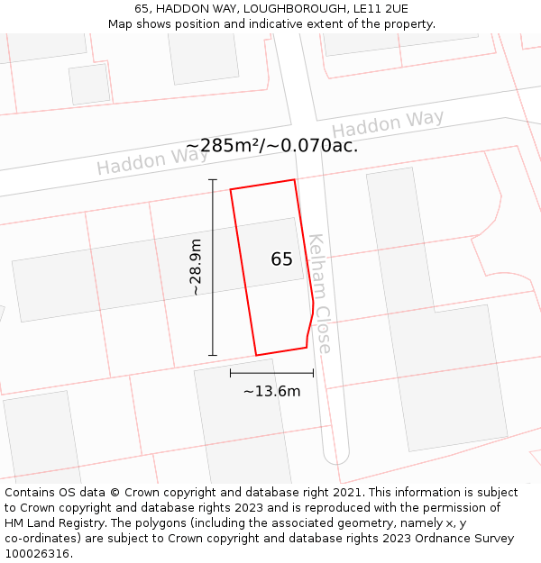 65, HADDON WAY, LOUGHBOROUGH, LE11 2UE: Plot and title map