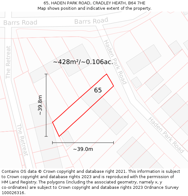 65, HADEN PARK ROAD, CRADLEY HEATH, B64 7HE: Plot and title map