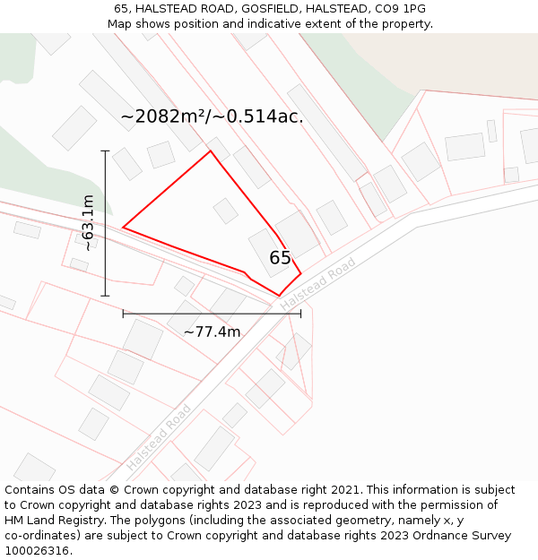 65, HALSTEAD ROAD, GOSFIELD, HALSTEAD, CO9 1PG: Plot and title map