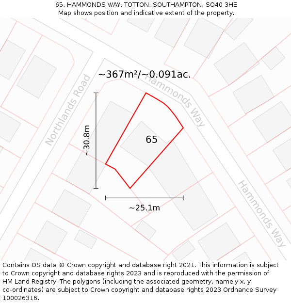 65, HAMMONDS WAY, TOTTON, SOUTHAMPTON, SO40 3HE: Plot and title map