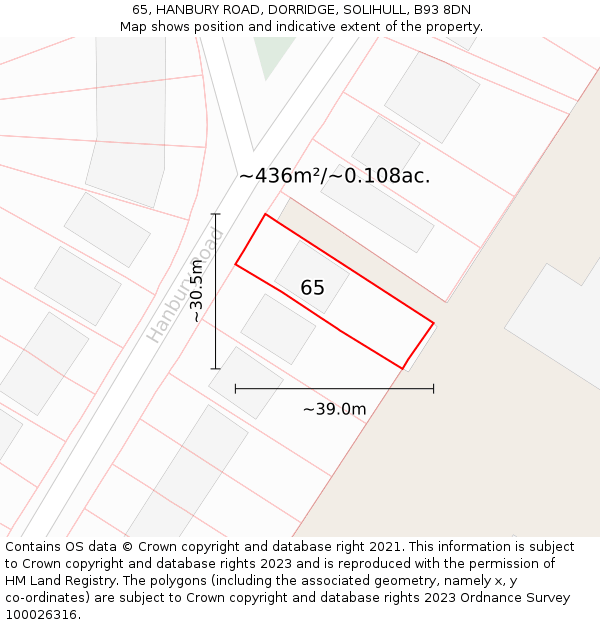 65, HANBURY ROAD, DORRIDGE, SOLIHULL, B93 8DN: Plot and title map