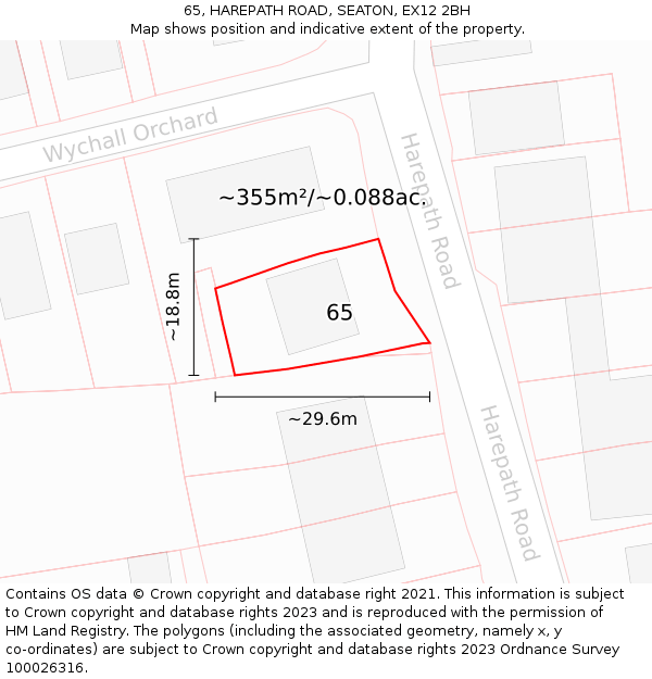 65, HAREPATH ROAD, SEATON, EX12 2BH: Plot and title map