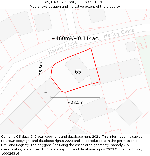 65, HARLEY CLOSE, TELFORD, TF1 3LF: Plot and title map