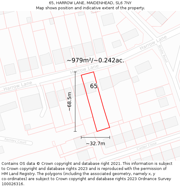 65, HARROW LANE, MAIDENHEAD, SL6 7NY: Plot and title map