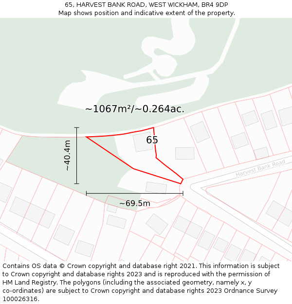65, HARVEST BANK ROAD, WEST WICKHAM, BR4 9DP: Plot and title map