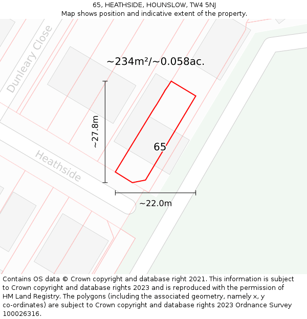 65, HEATHSIDE, HOUNSLOW, TW4 5NJ: Plot and title map