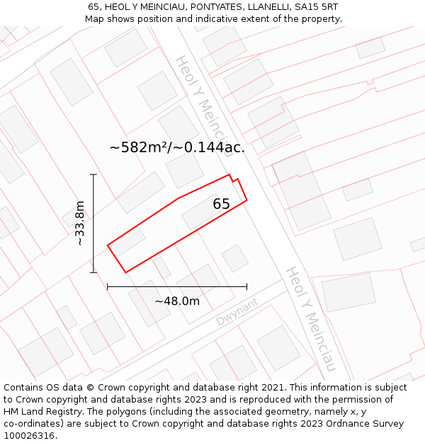 65, HEOL Y MEINCIAU, PONTYATES, LLANELLI, SA15 5RT: Plot and title map