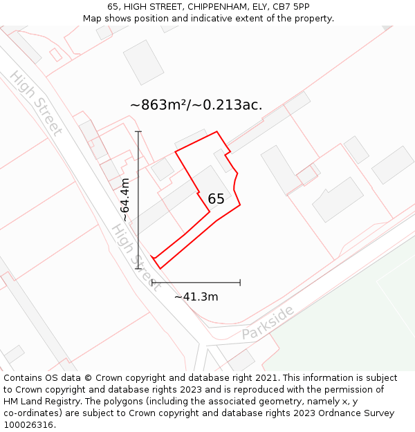 65, HIGH STREET, CHIPPENHAM, ELY, CB7 5PP: Plot and title map