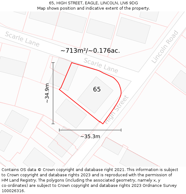 65, HIGH STREET, EAGLE, LINCOLN, LN6 9DG: Plot and title map
