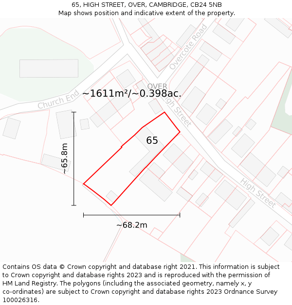 65, HIGH STREET, OVER, CAMBRIDGE, CB24 5NB: Plot and title map