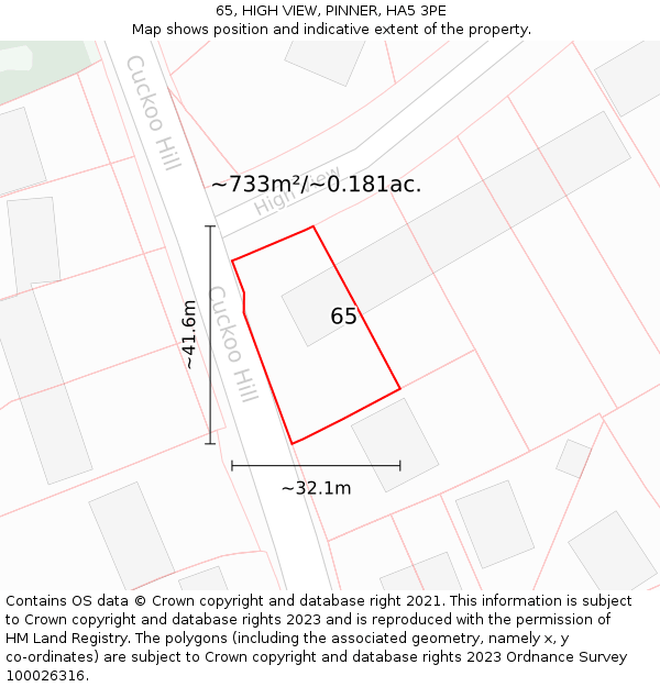 65, HIGH VIEW, PINNER, HA5 3PE: Plot and title map