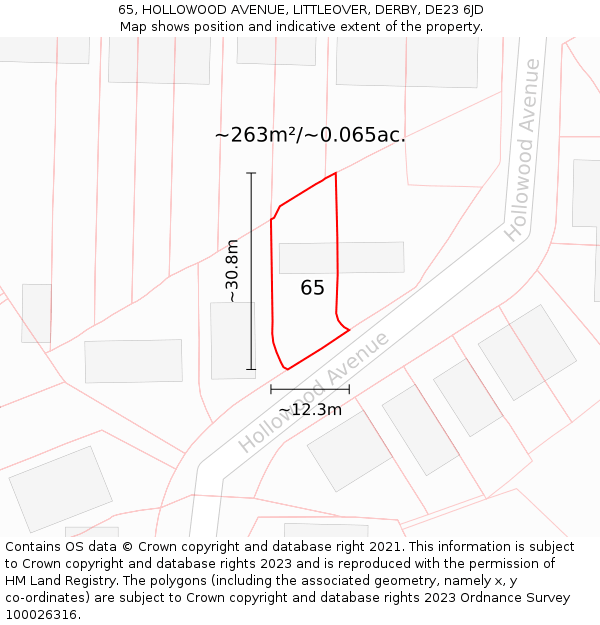 65, HOLLOWOOD AVENUE, LITTLEOVER, DERBY, DE23 6JD: Plot and title map