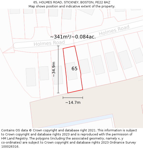 65, HOLMES ROAD, STICKNEY, BOSTON, PE22 8AZ: Plot and title map