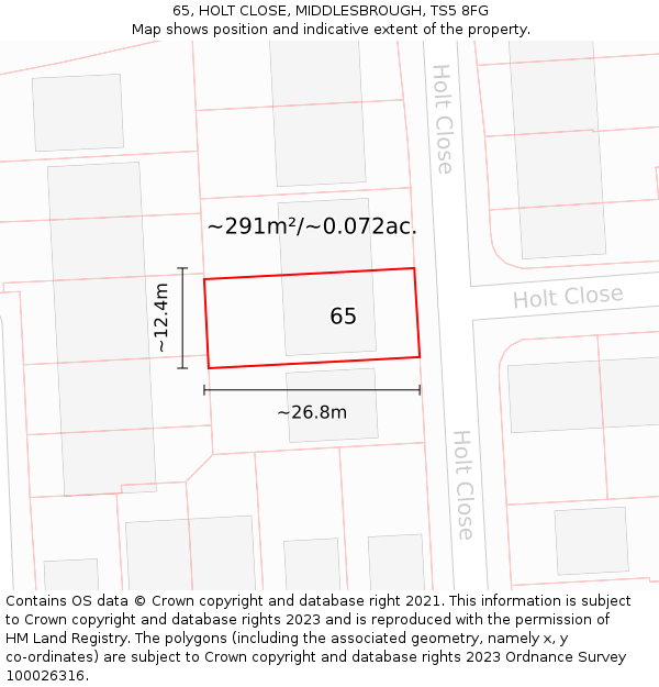 65, HOLT CLOSE, MIDDLESBROUGH, TS5 8FG: Plot and title map