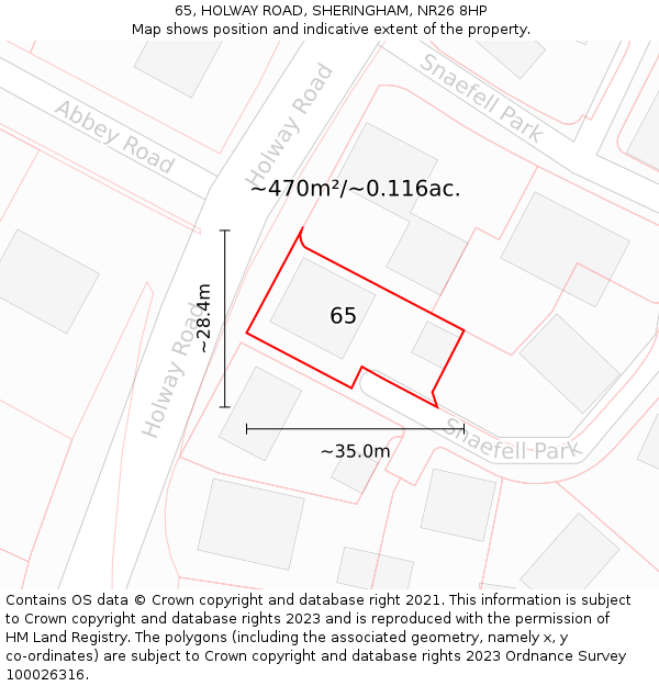 65, HOLWAY ROAD, SHERINGHAM, NR26 8HP: Plot and title map