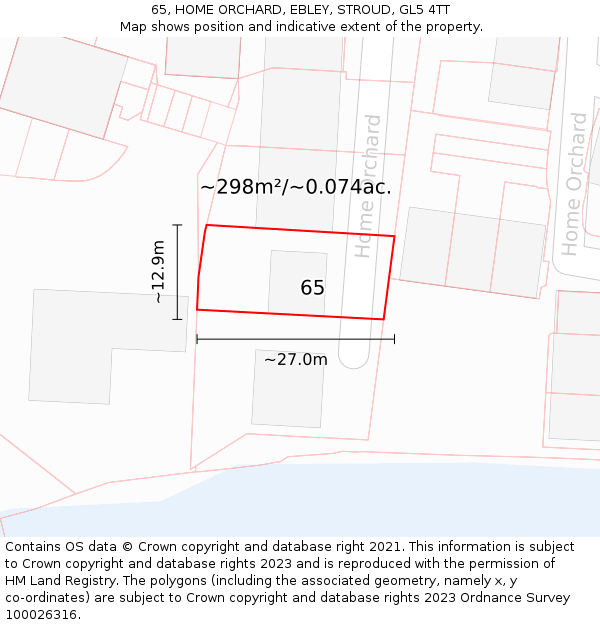 65, HOME ORCHARD, EBLEY, STROUD, GL5 4TT: Plot and title map