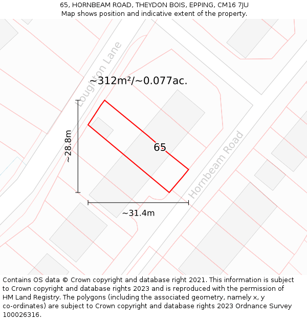65, HORNBEAM ROAD, THEYDON BOIS, EPPING, CM16 7JU: Plot and title map