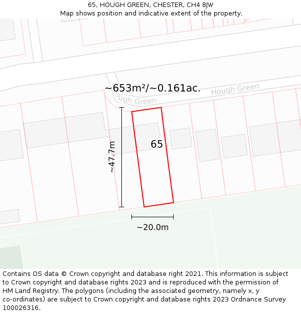 65, HOUGH GREEN, CHESTER, CH4 8JW: Plot and title map