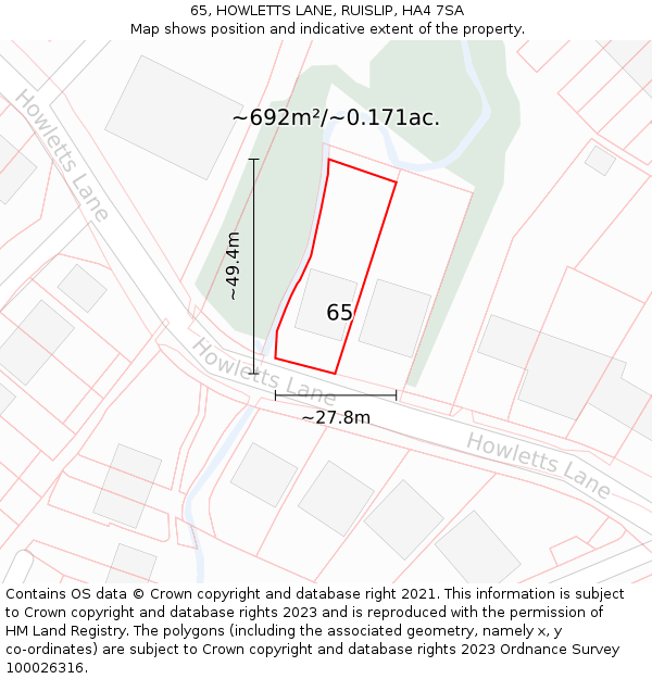 65, HOWLETTS LANE, RUISLIP, HA4 7SA: Plot and title map