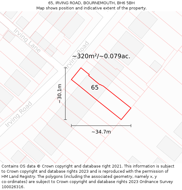 65, IRVING ROAD, BOURNEMOUTH, BH6 5BH: Plot and title map