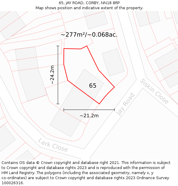 65, JAY ROAD, CORBY, NN18 8RP: Plot and title map