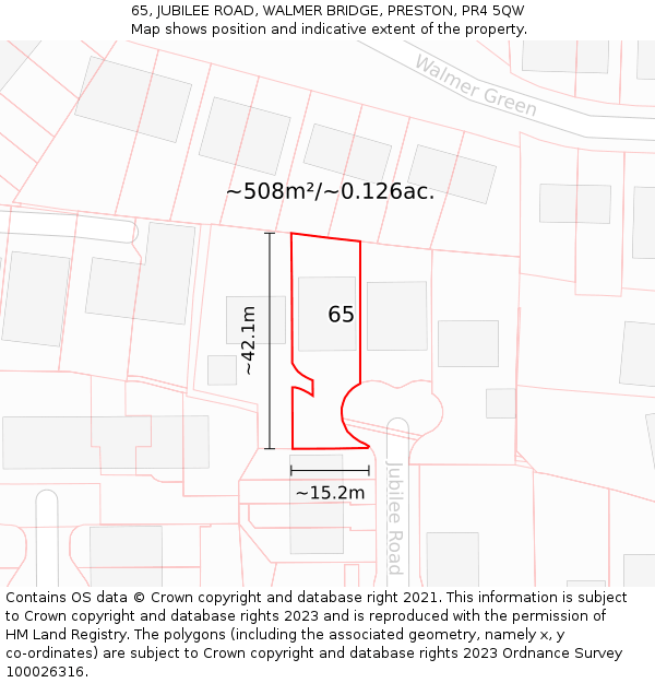 65, JUBILEE ROAD, WALMER BRIDGE, PRESTON, PR4 5QW: Plot and title map