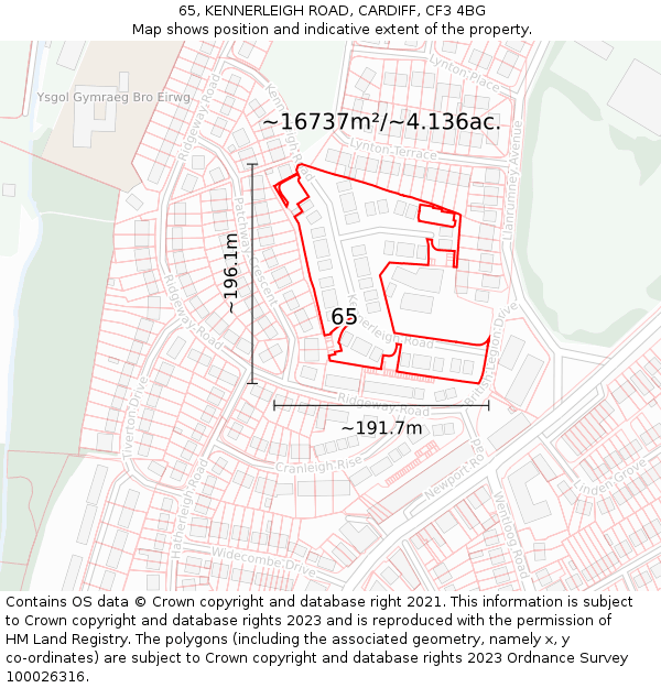 65, KENNERLEIGH ROAD, CARDIFF, CF3 4BG: Plot and title map